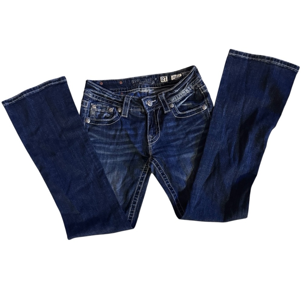 Miss Me Women's Blue Flared Jeans bootcut Sz 27 (size 4) concert festival biker - Picture 2 of 11